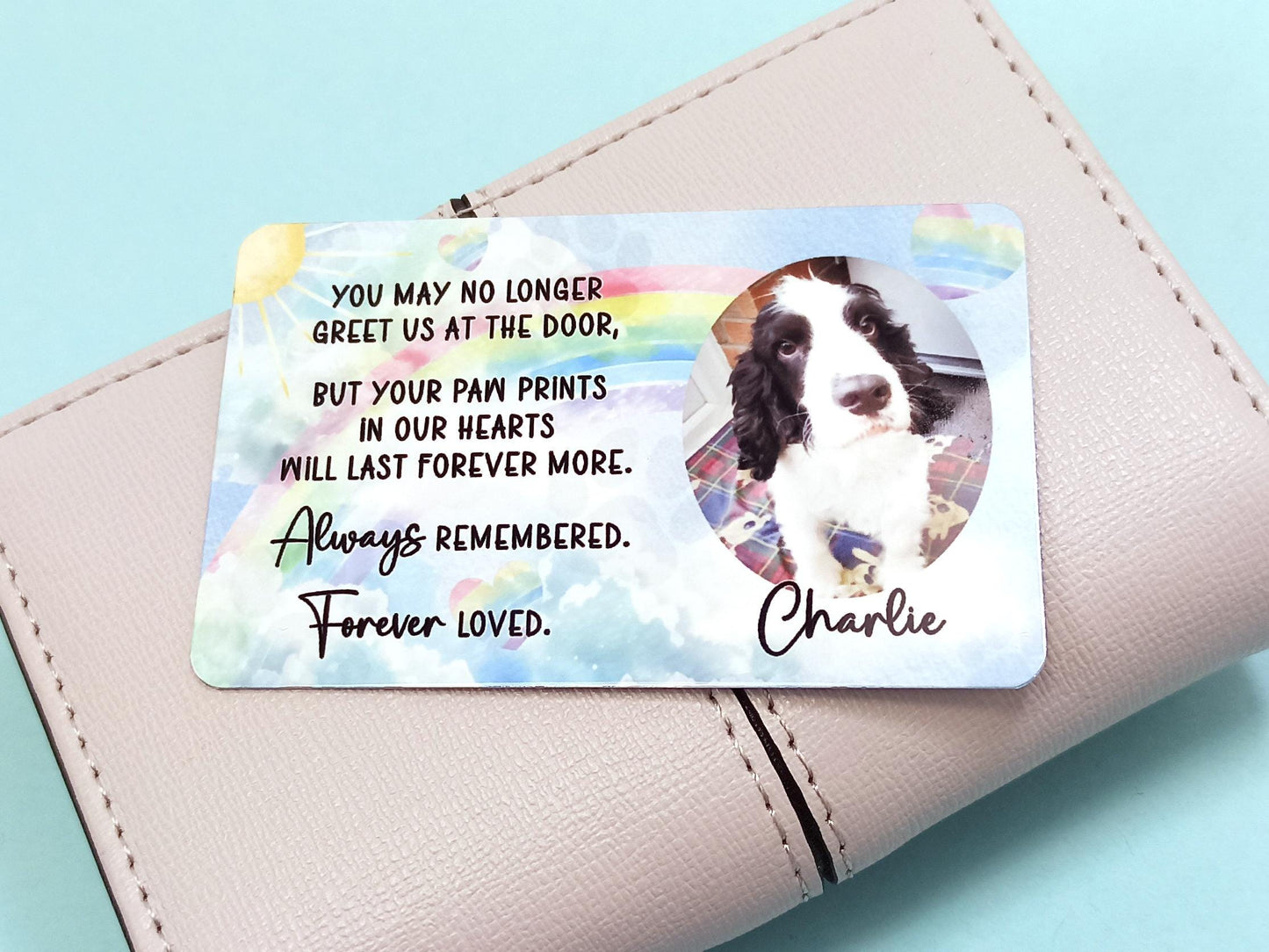 Personalized Dog Memorial Metal Wallet Card – Custom Pet Loss Gift – Rainbow Bridge Keepsake