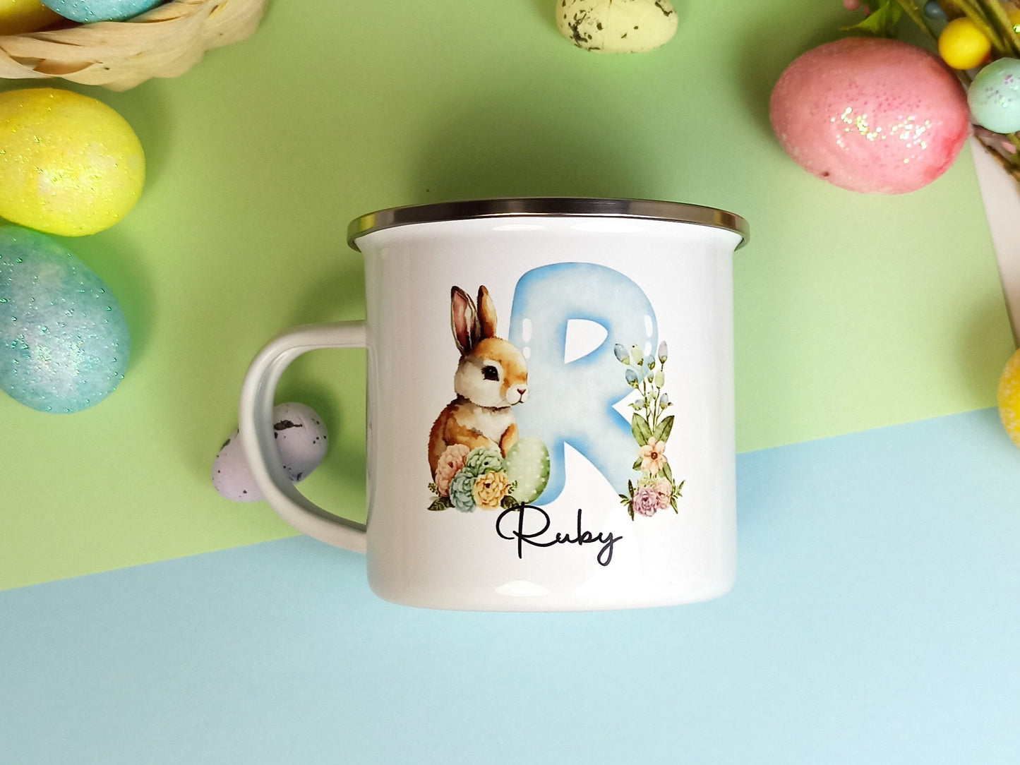 Enamel Bunny Cup, Personalised with name