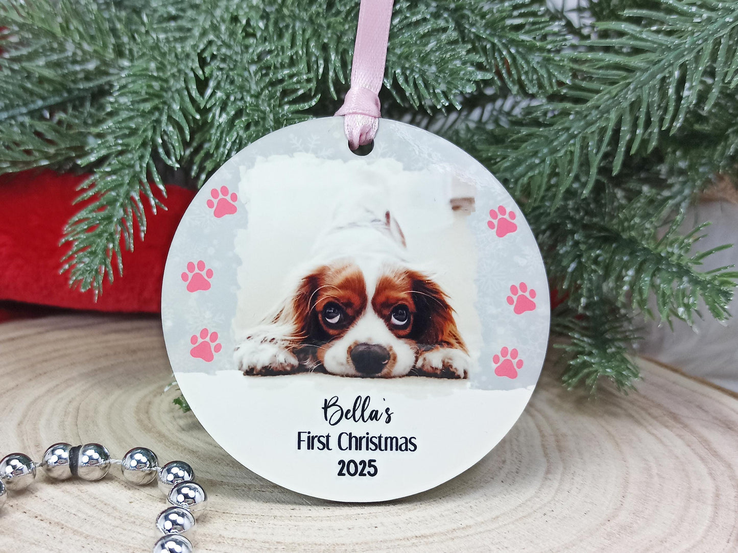 Dog's First Christmas Personalised Photo Tree Decoration