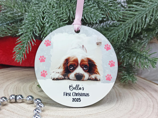 Dog's First Christmas Personalised Photo Tree Decoration