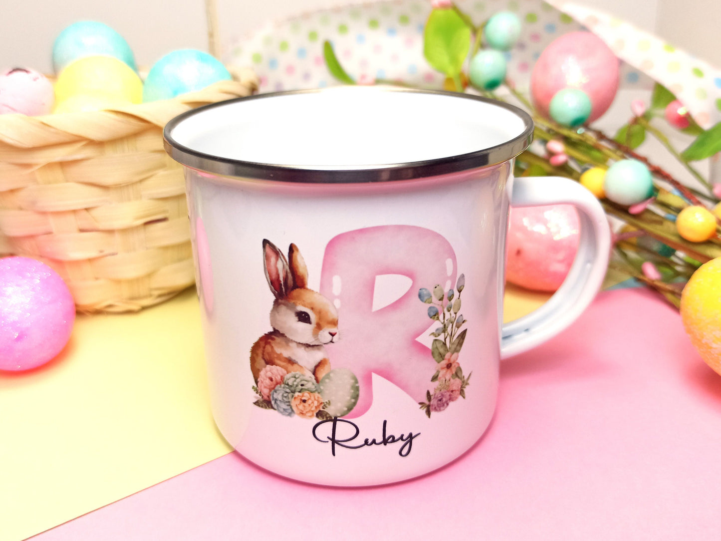 Personalised Pink Easter Rabbit Metal Cup
