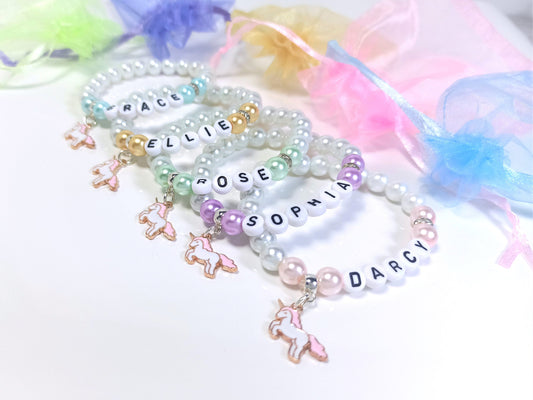Girls Unicorn Name Bracelet  Beaded Personalised
