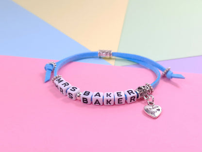 Teacher Bracelet Personalised with name, End of term thank you gift for TA, Teaching Assistant, Nursery Worker, SENCO, PSA