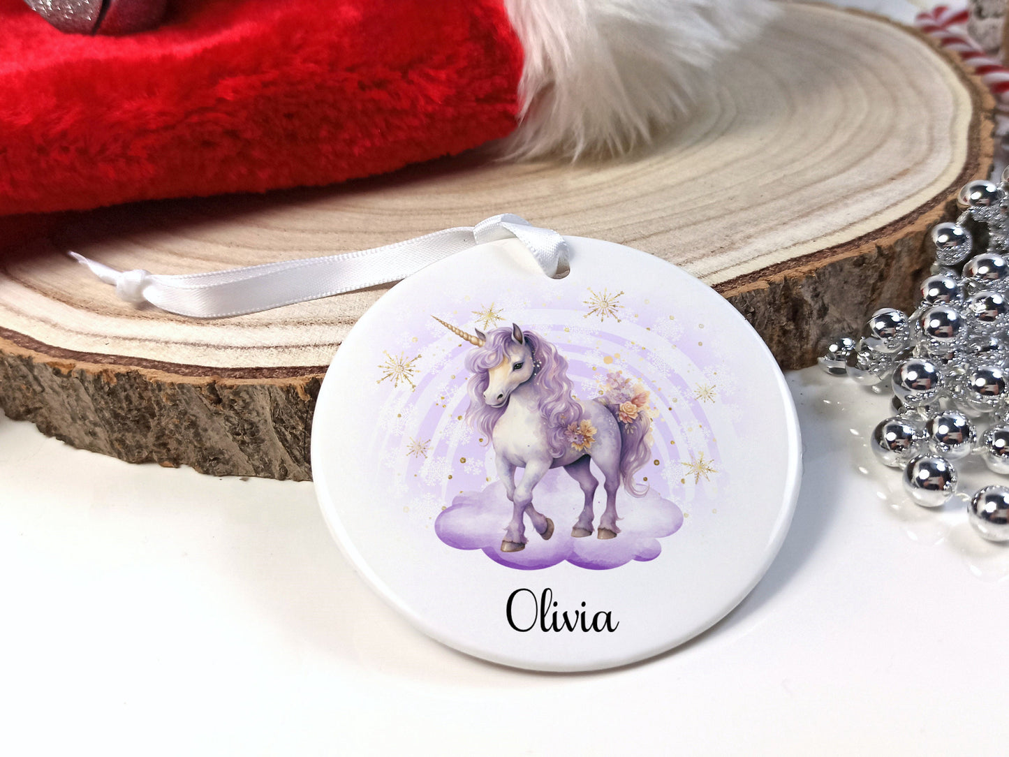 Personalised Unicorn Tree Decoration Hanging Ceramic Ornament