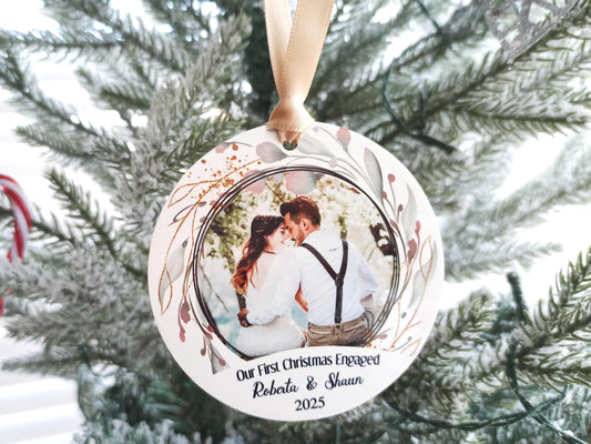 Our First Christmas Engaged, Personalised Photo Tree Decoration
