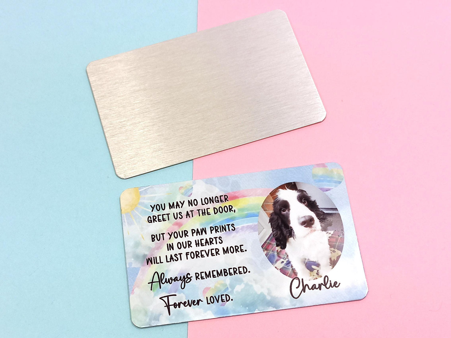Personalized Dog Memorial Metal Wallet Card – Custom Pet Loss Gift – Rainbow Bridge Keepsake