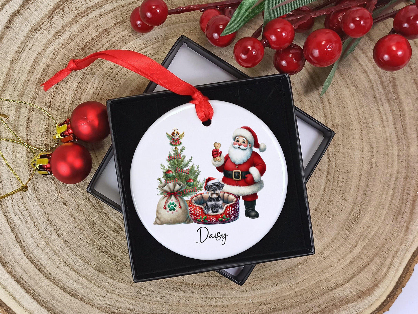 Miniature Schnauzer Christmas Personalised Ornament | Ceramic Dog Tree Decoration | Festive Pet Name Gift |  Keepsake