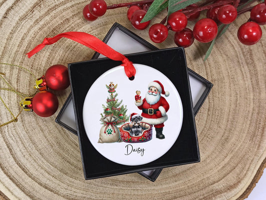 Miniature Schnauzer Christmas Personalised Ornament | Ceramic Dog Tree Decoration | Festive Pet Name Gift |  Keepsake