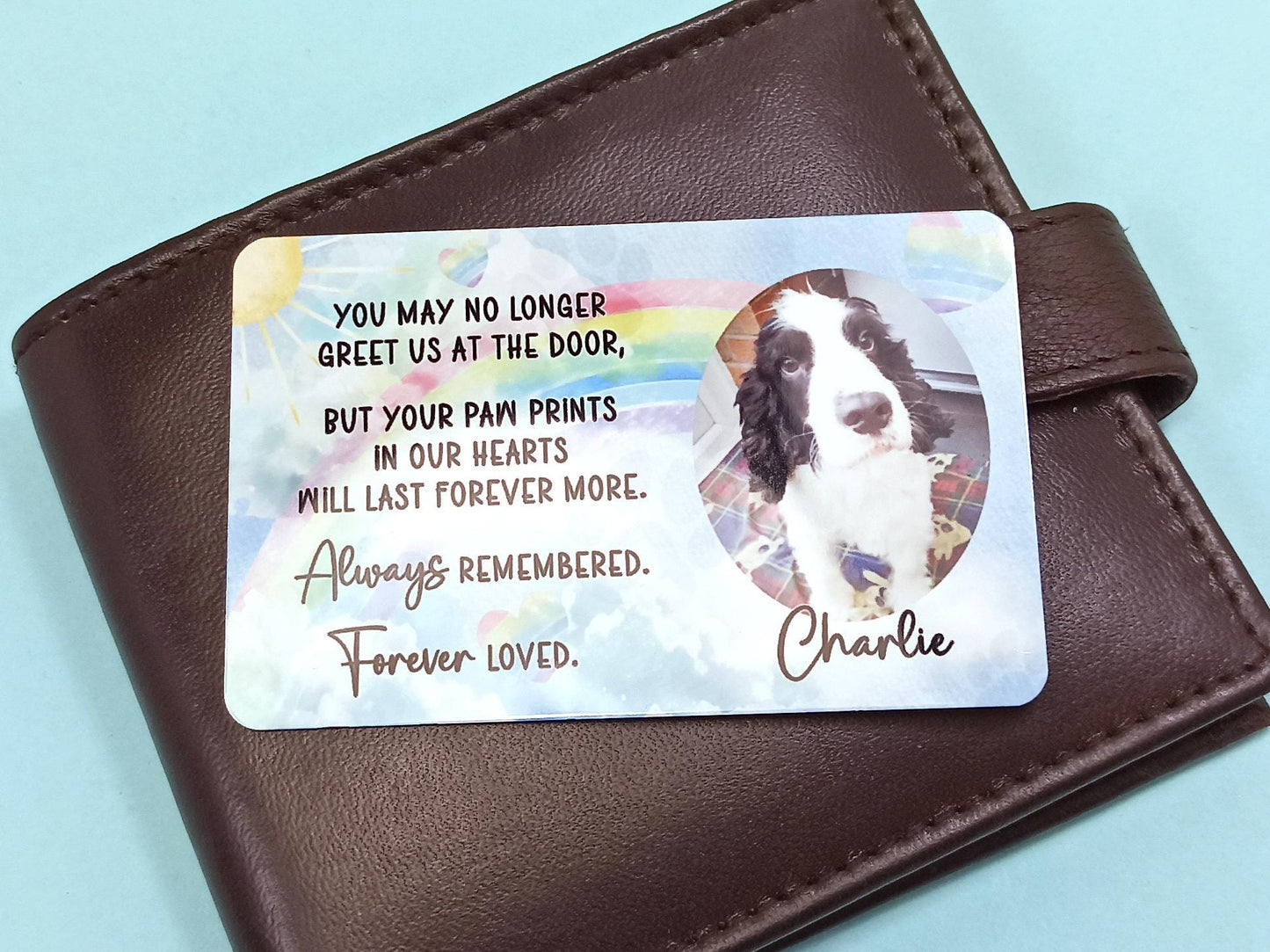 Personalized Dog Memorial Metal Wallet Card – Custom Pet Loss Gift – Rainbow Bridge Keepsake
