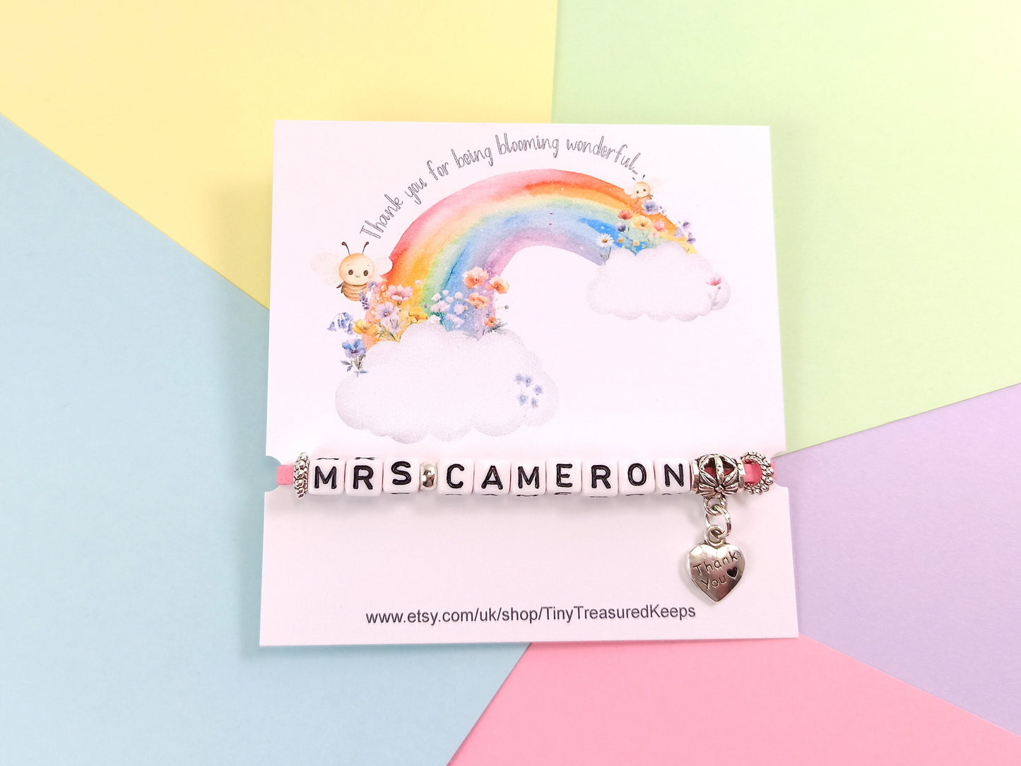 Teacher Bracelet Personalised with name, End of term thank you gift for TA, Teaching Assistant, Nursery Worker, SENCO, PSA