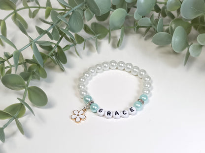 Flower Personalised Bracelet, Wedding gift for a Flower Girl, Bridesmaid
