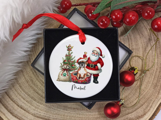 Boxer Dog Christmas Personalised Ornament | Ceramic Dog Tree Decoration | Festive Pet Name Gift |  Keepsake