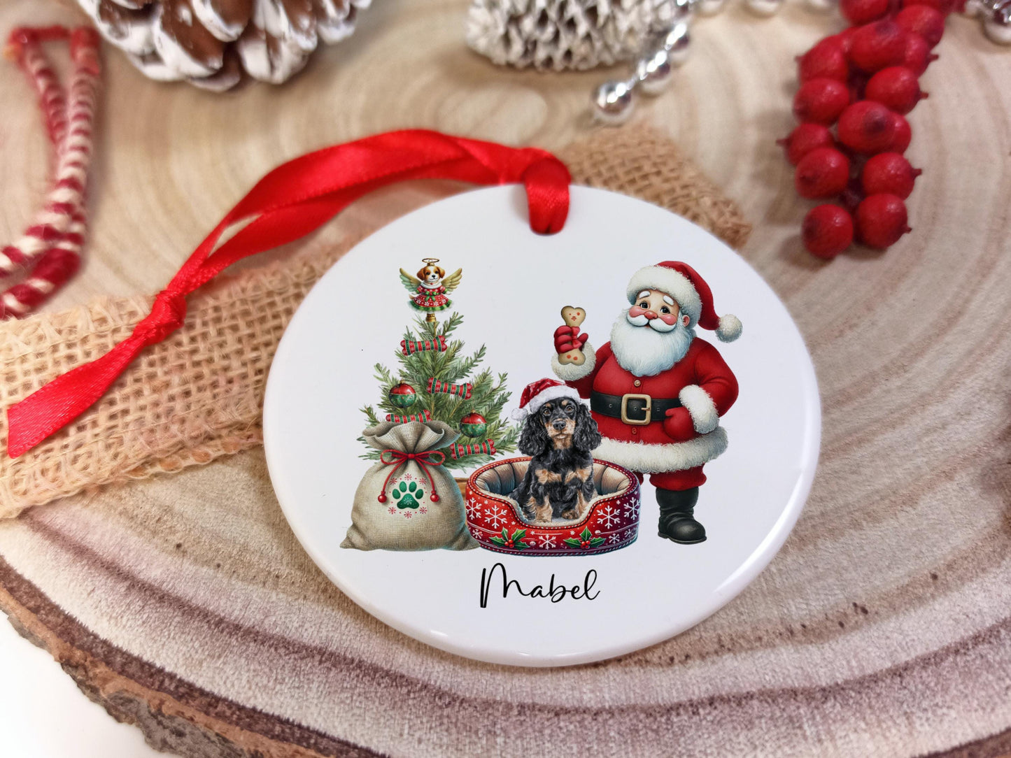 Cocker Spaniel Christmas Personalised Ornament | Ceramic Dog Tree Decoration | Festive Pet Name Gift |  Keepsake
