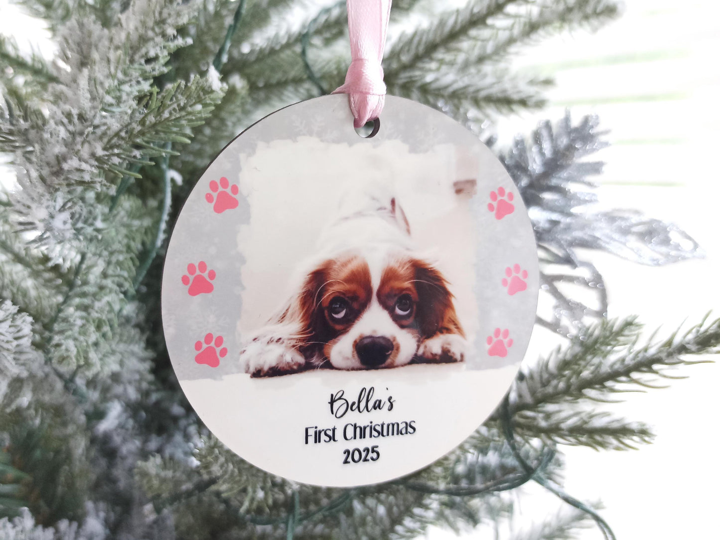 Dog's First Christmas Personalised Photo Tree Decoration