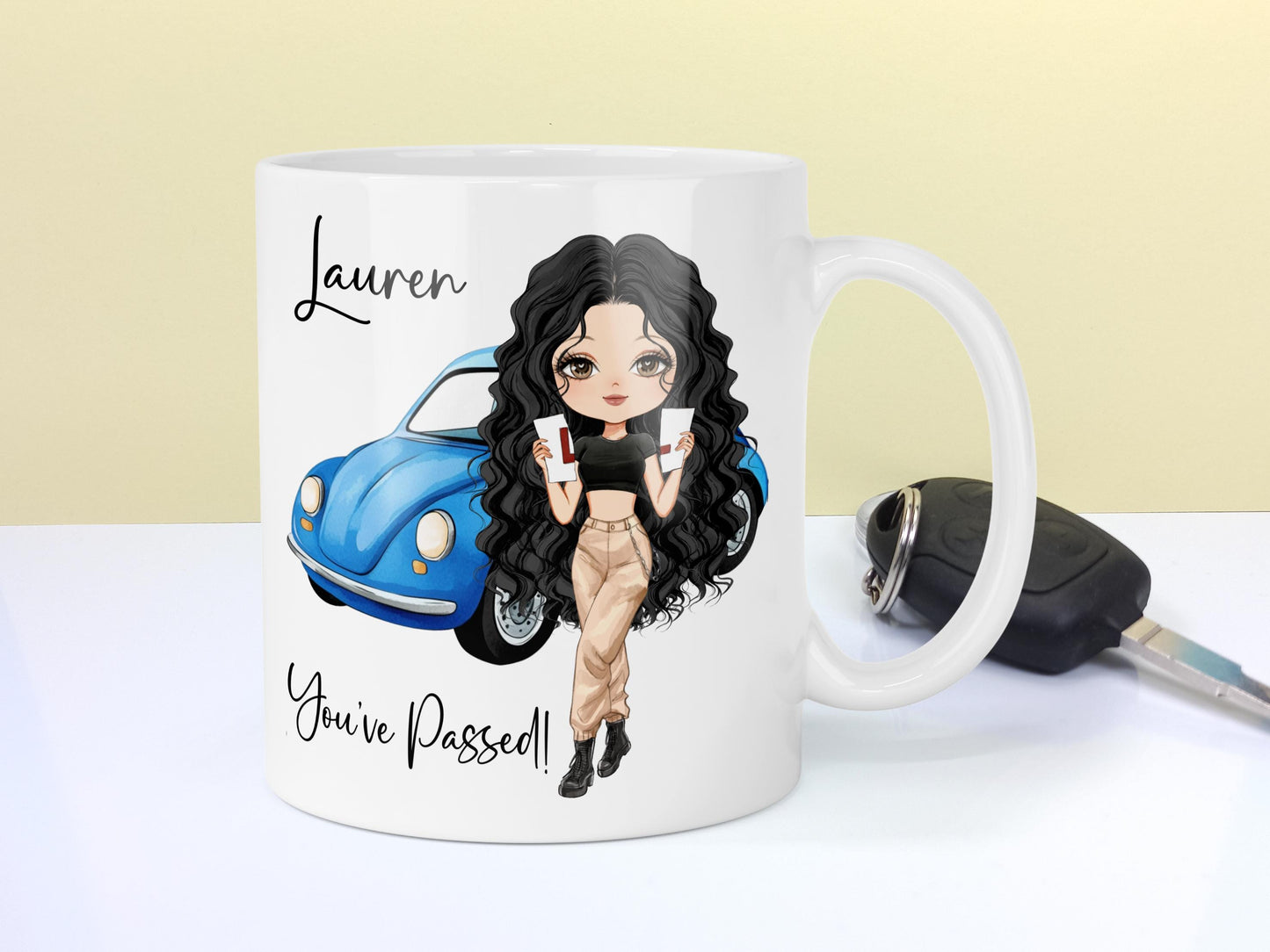 Girls Passed your Driving Test, Congratulations Personalised Mug, Custom Characters