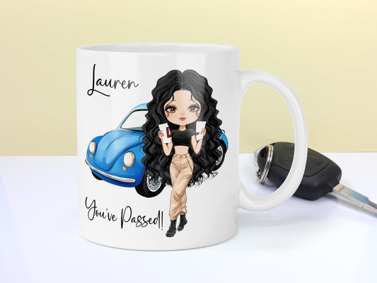 Girls Passed your Driving Test, Congratulations Personalised Mug, Custom Characters