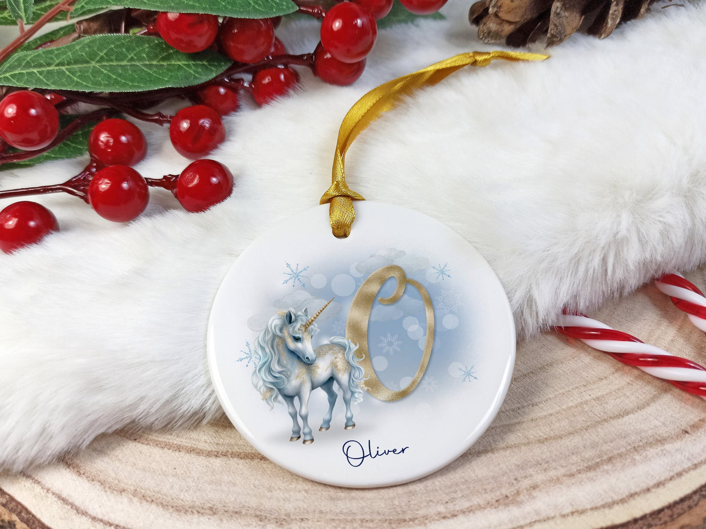 Unicorn Ceramic Christmas Decoration Personalised with name