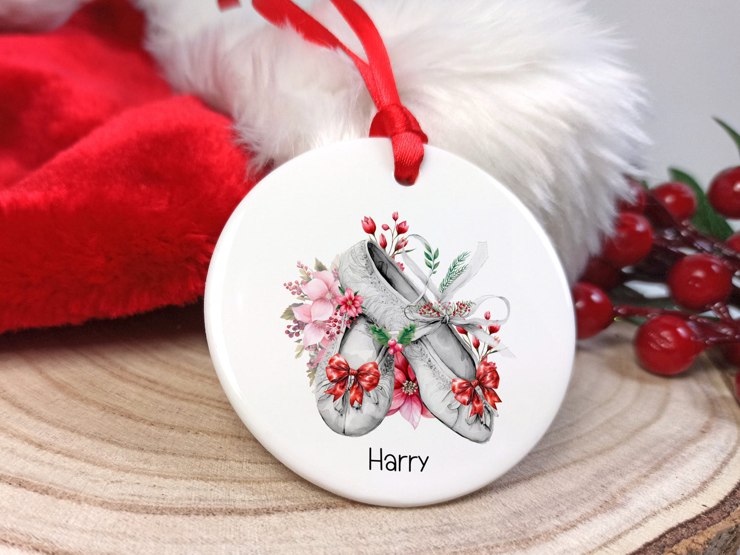 Ballet Ceramic Christmas Decoration Personalised with name, Hanging Xmas Tree Ornament for a Ballerina