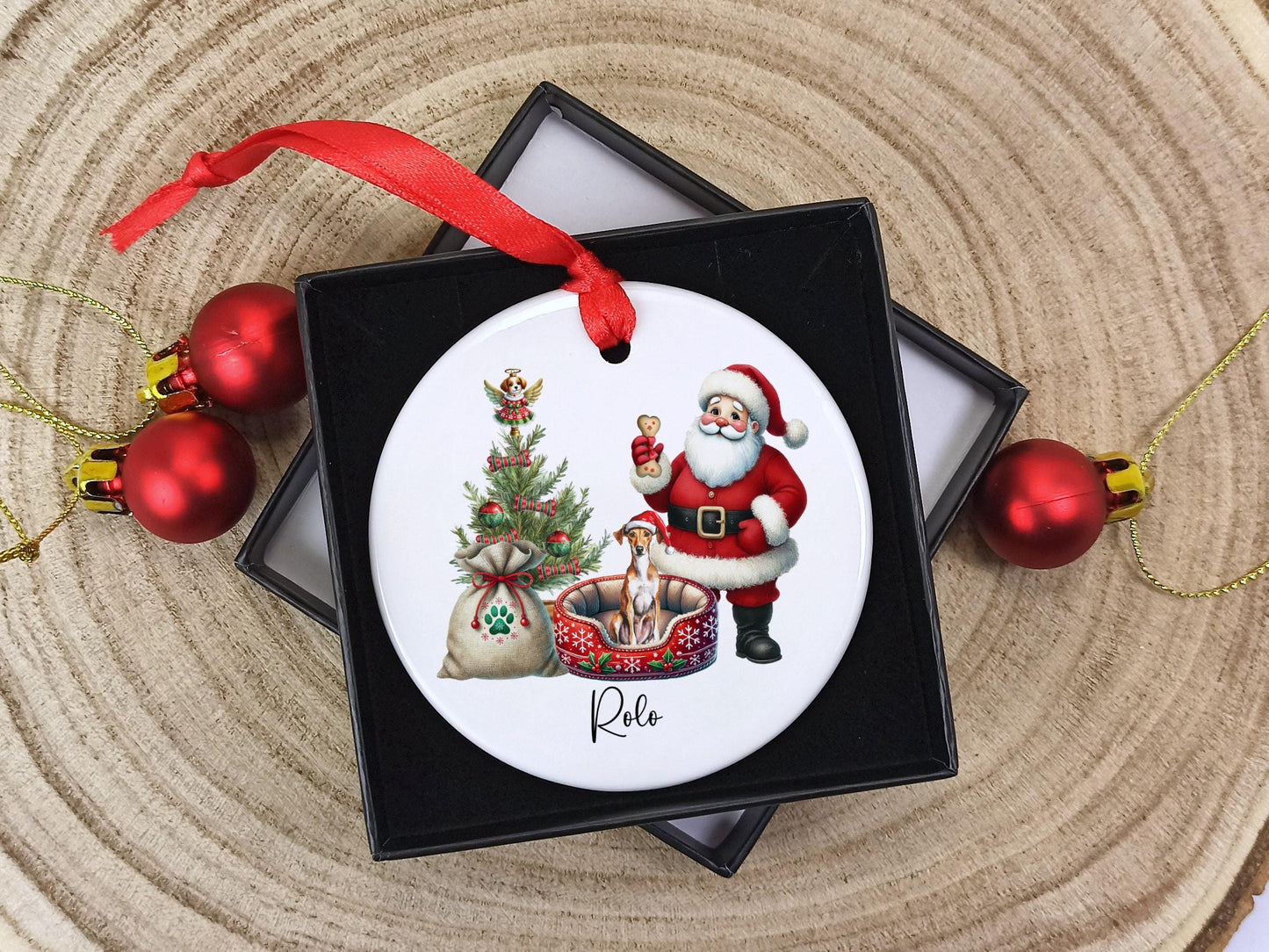 Whippet Christmas Personalised Ornament | Ceramic Dog Tree Decoration | Festive Pet Name Gift |  Keepsake