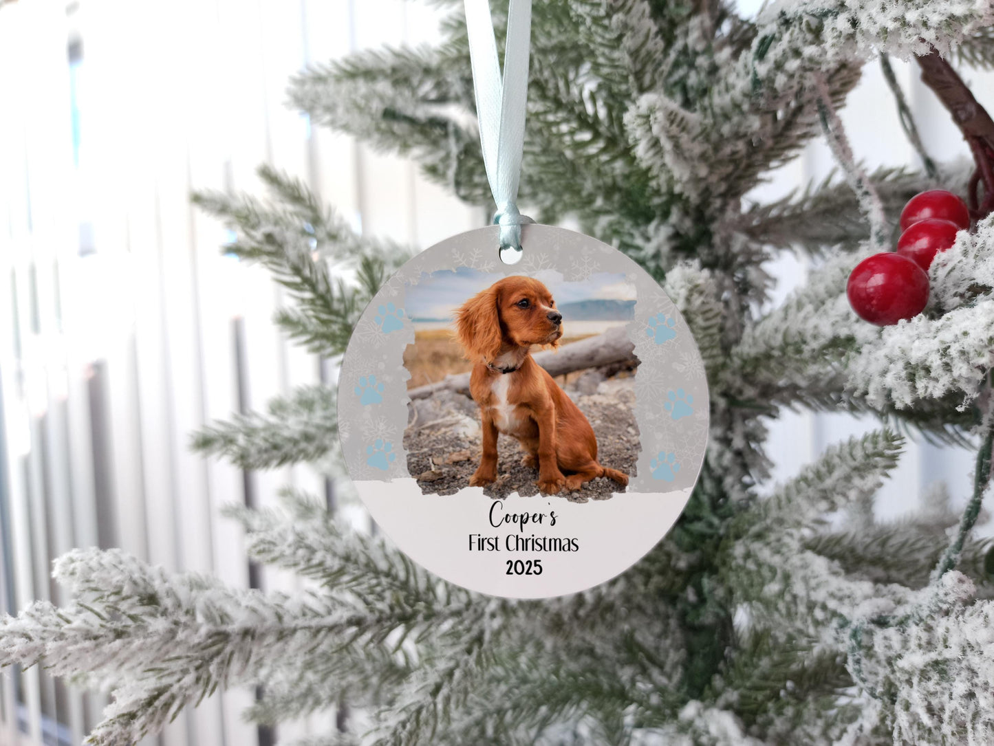 Dog's First Christmas Personalised Photo Tree Decoration