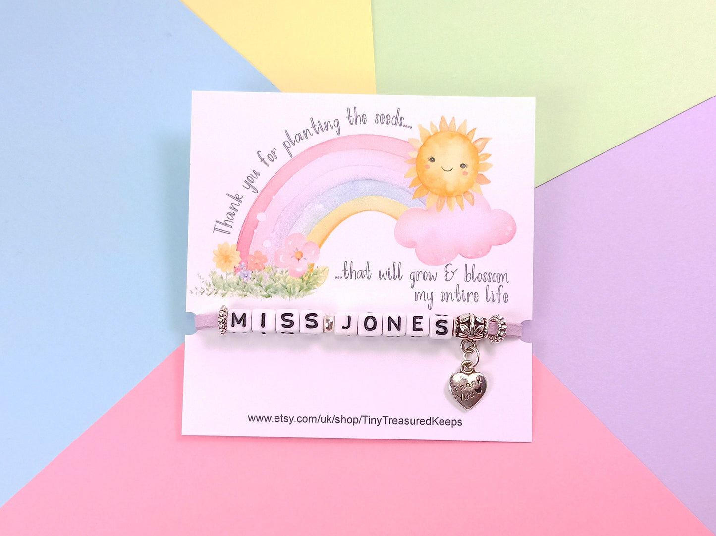 Teaching Gift, Thank You Bracelet Personalised with class teachers name