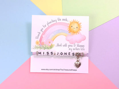 Teaching Gift, Thank You Bracelet Personalised with class teachers name