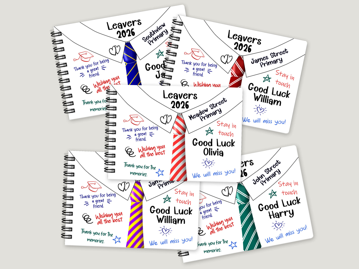 Personalised School Leavers Notebook A6 Custom Name & School Tie Design
