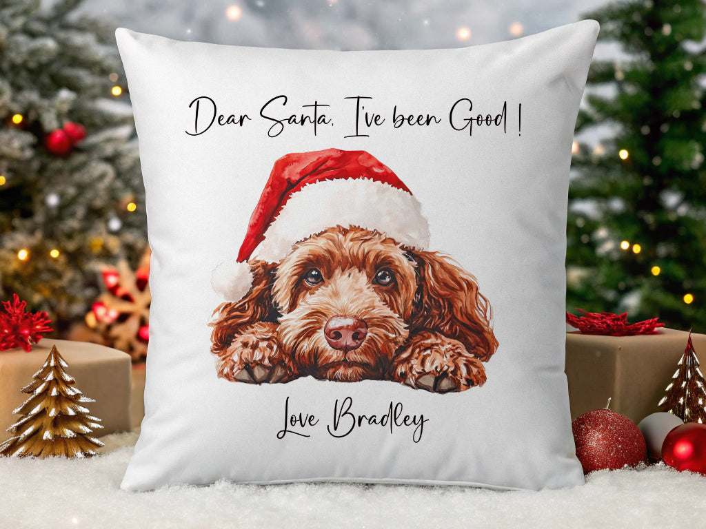 Christmas Dog Cushion, Choice of Breed, Cockapoo, Labrador, Spaniel Etc..