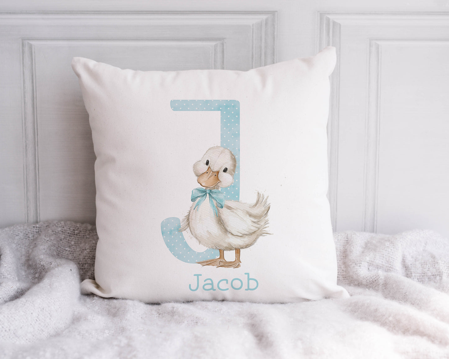Blue Goose Pillow, personalised with a name, Boys and Girls