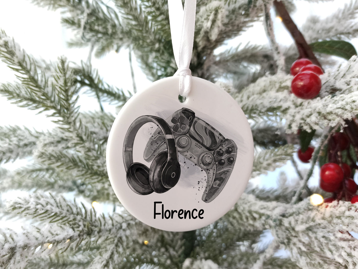 Gamer Personalised Christmas Ceramic Ornament