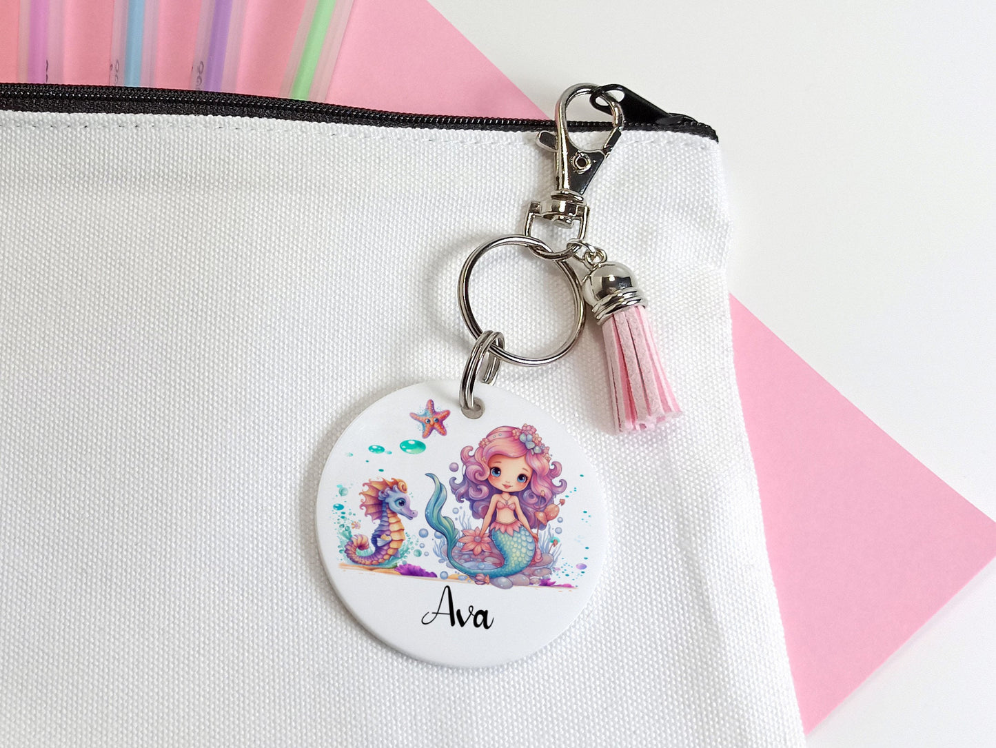 Mermaid Bag tag Personalised Keyring, School bag tag