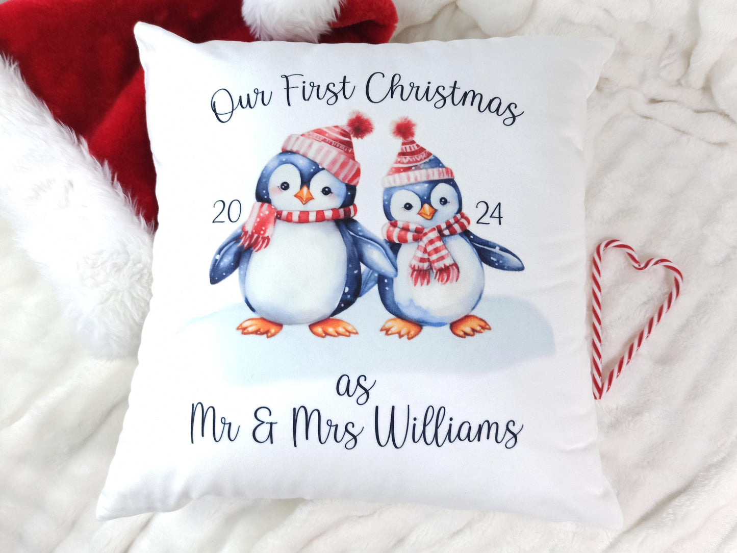 First Christmas as Mr & Mrs Cushion. Personalised Gift for Newly Weds