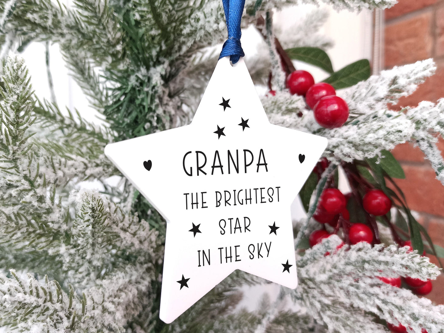 Memorial Personalised Star, Hanging Christmas Tree Decoration
