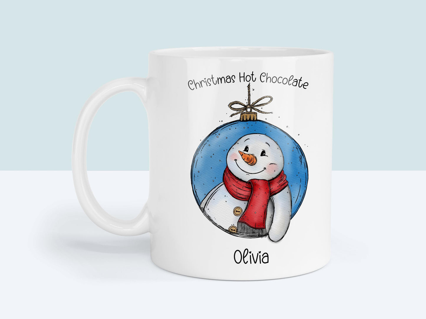 Snowman Christmas Mug with name | Custom Hot Chocolate Cup | Personalised Childs Drinkware