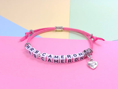 Teaching Gift, Thank You Bracelet Personalised with class teachers name
