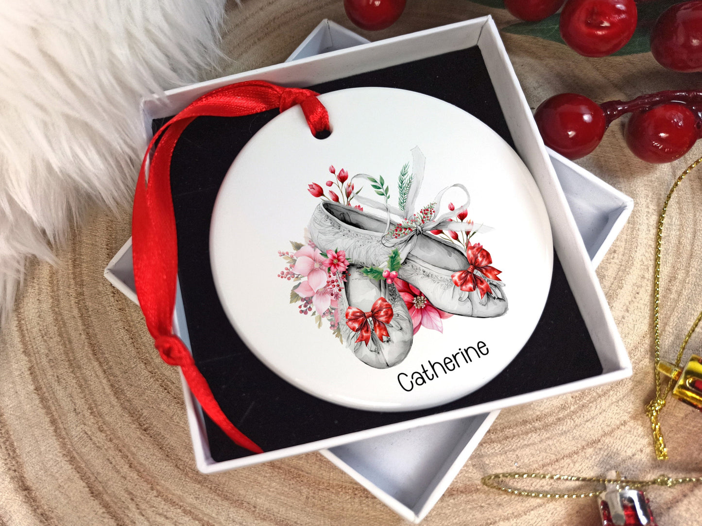Ballet Ceramic Christmas Decoration Personalised with name, Hanging Xmas Tree Ornament for a Ballerina