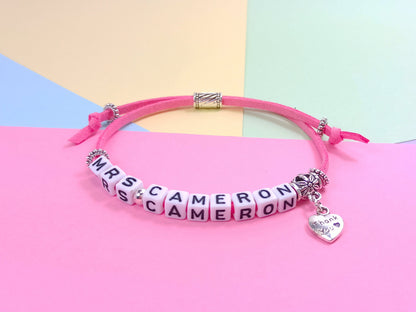 Teacher Bracelet Personalised with name, End of term thank you gift for TA, Teaching Assistant, Nursery Worker, SENCO, PSA
