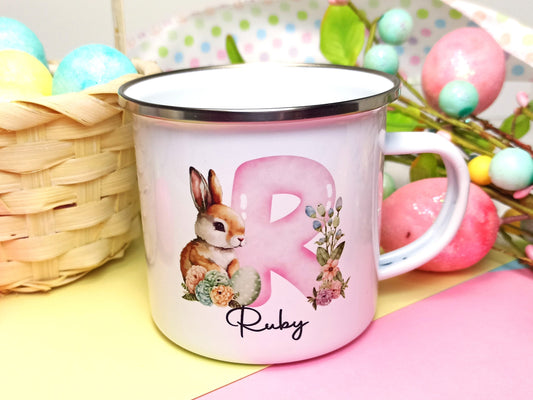 Personalised Pink Easter Rabbit Metal Cup