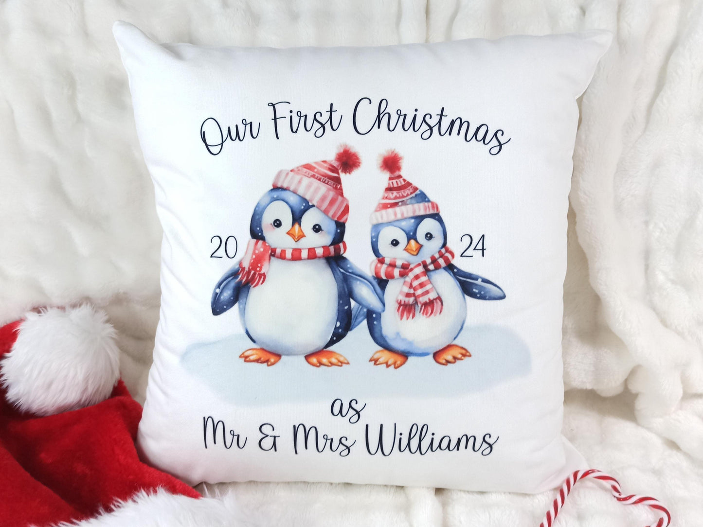 First Christmas as Mr & Mrs Cushion. Personalised Gift for Newly Weds