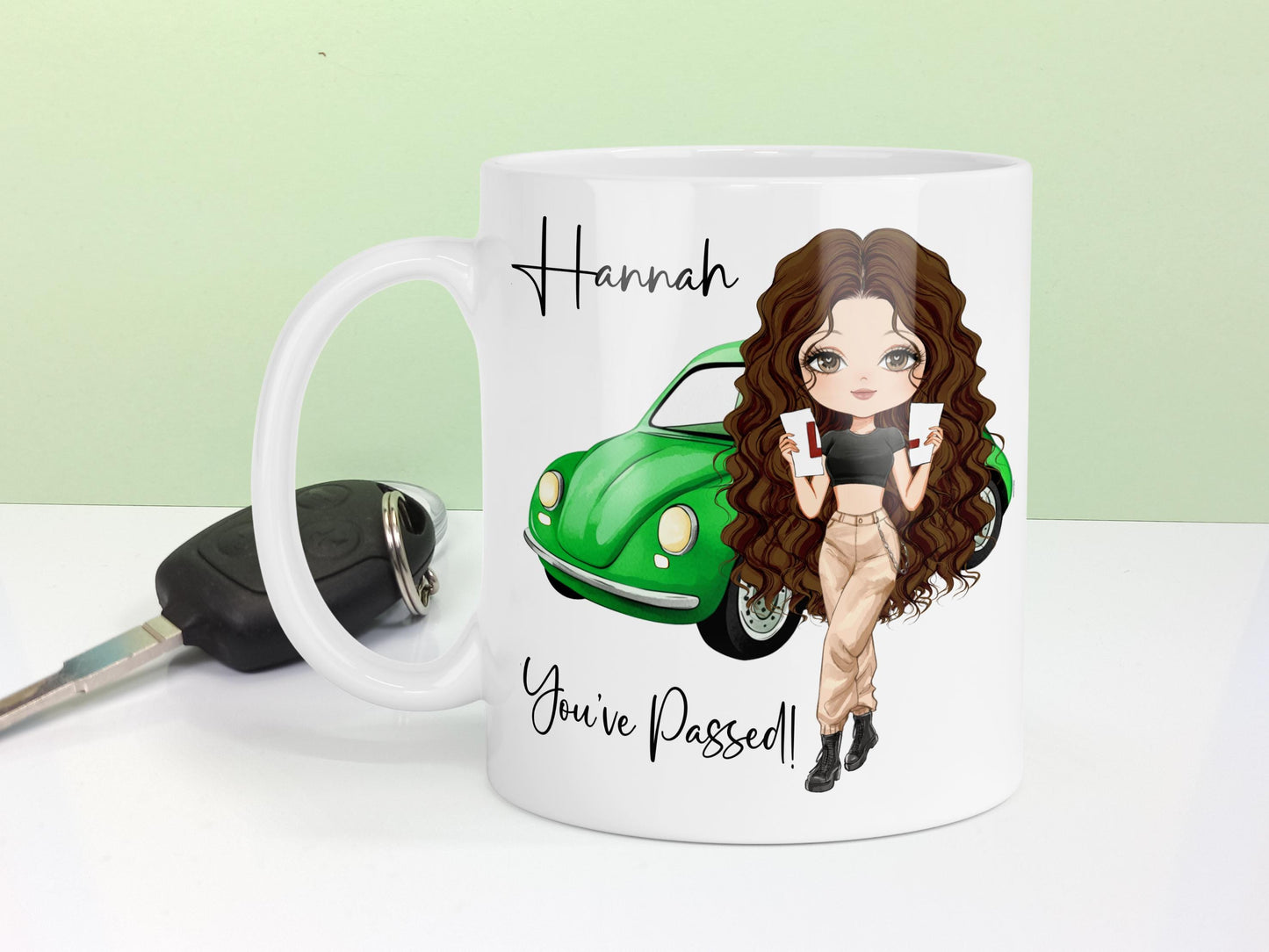 Girls Passed your Driving Test, Congratulations Personalised Mug, Custom Characters