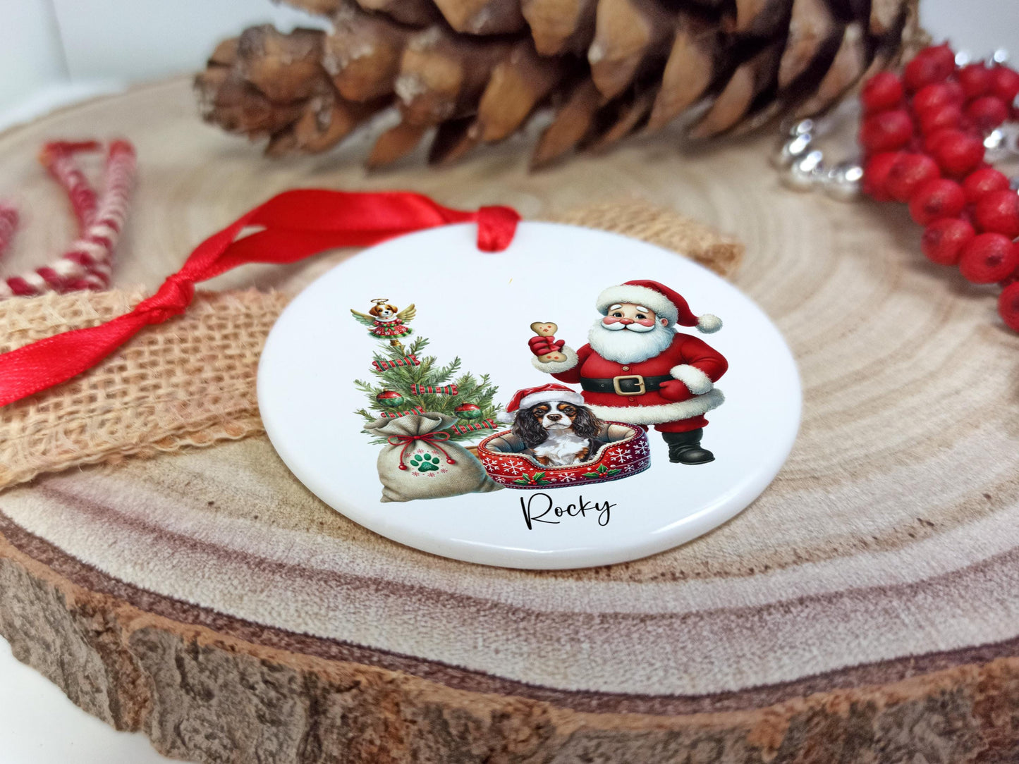 Cavalier King Charles Spaniel Christmas Personalised Ornament | Ceramic Dog Tree Decoration | Festive Pet Name Gift |  Keepsake