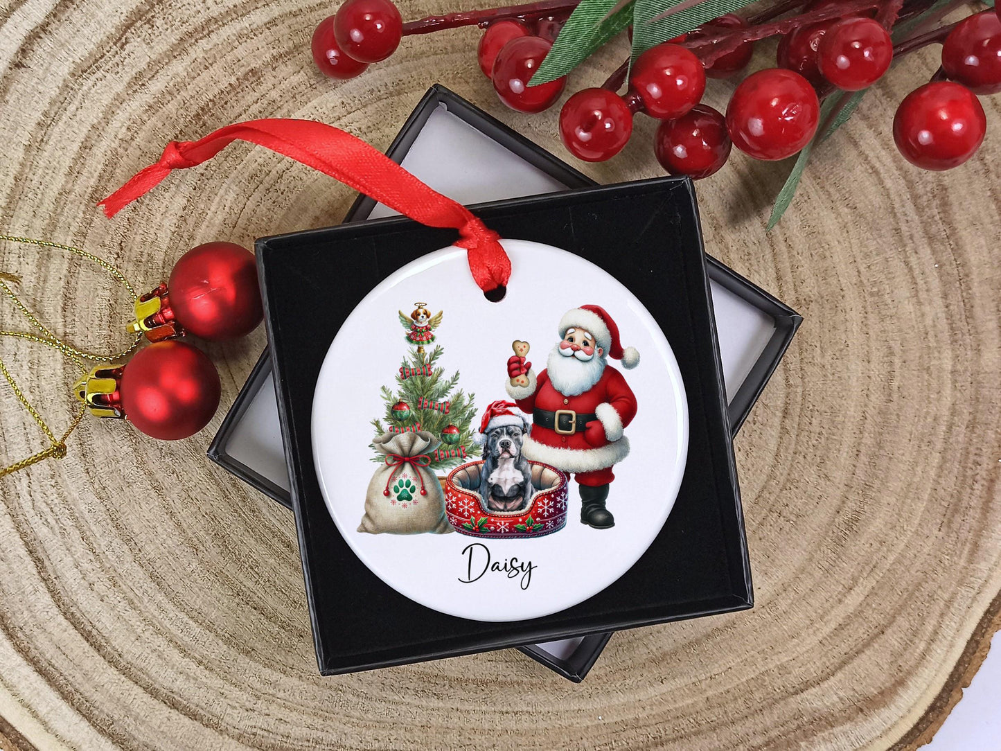 Staffordshire Bull Terrier Christmas Personalised Ornament | Staffy |Ceramic Dog Tree Decoration | Festive Pet Name Gift |  Keepsake