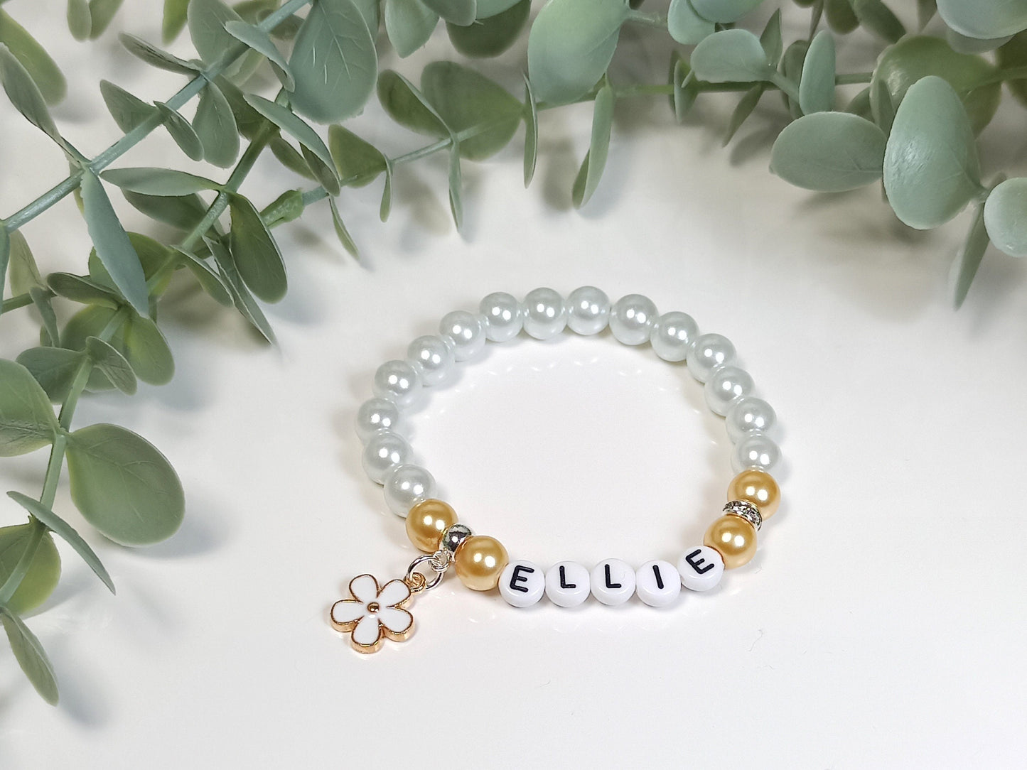 Flower Personalised Bracelet, Wedding gift for a Flower Girl, Bridesmaid