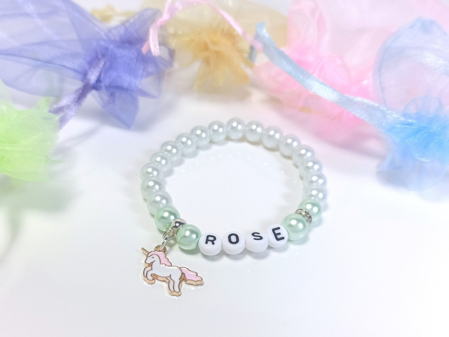 Girls Unicorn Name Bracelet  Beaded Personalised