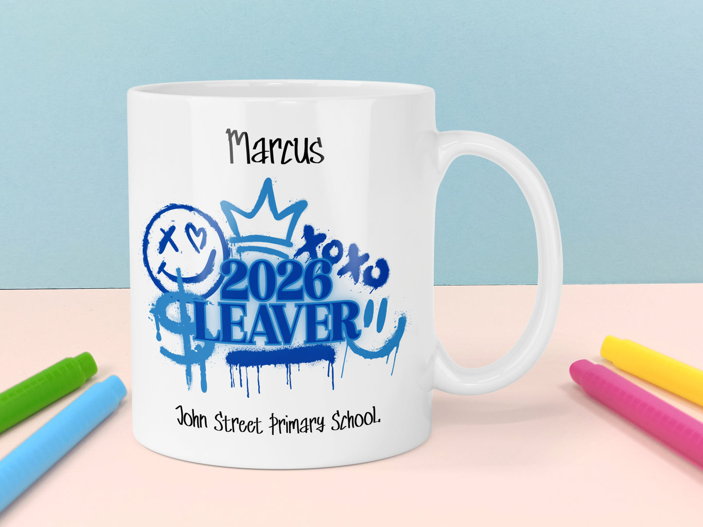 Personalised 2026 School Leavers Mug - Blue Graffiti