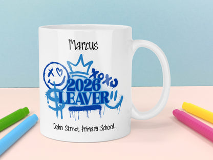 Personalised 2026 School Leavers Mug - Blue Graffiti