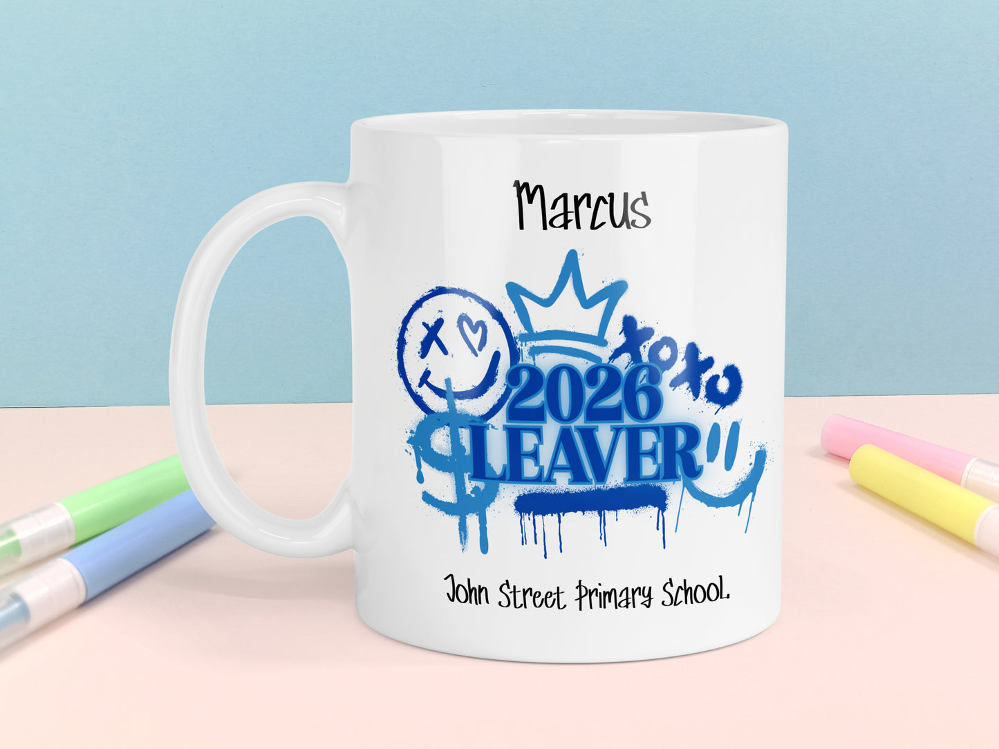 Personalised 2026 School Leavers Mug - Blue Graffiti