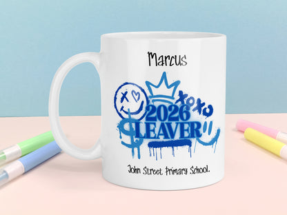 Personalised 2026 School Leavers Mug - Blue Graffiti