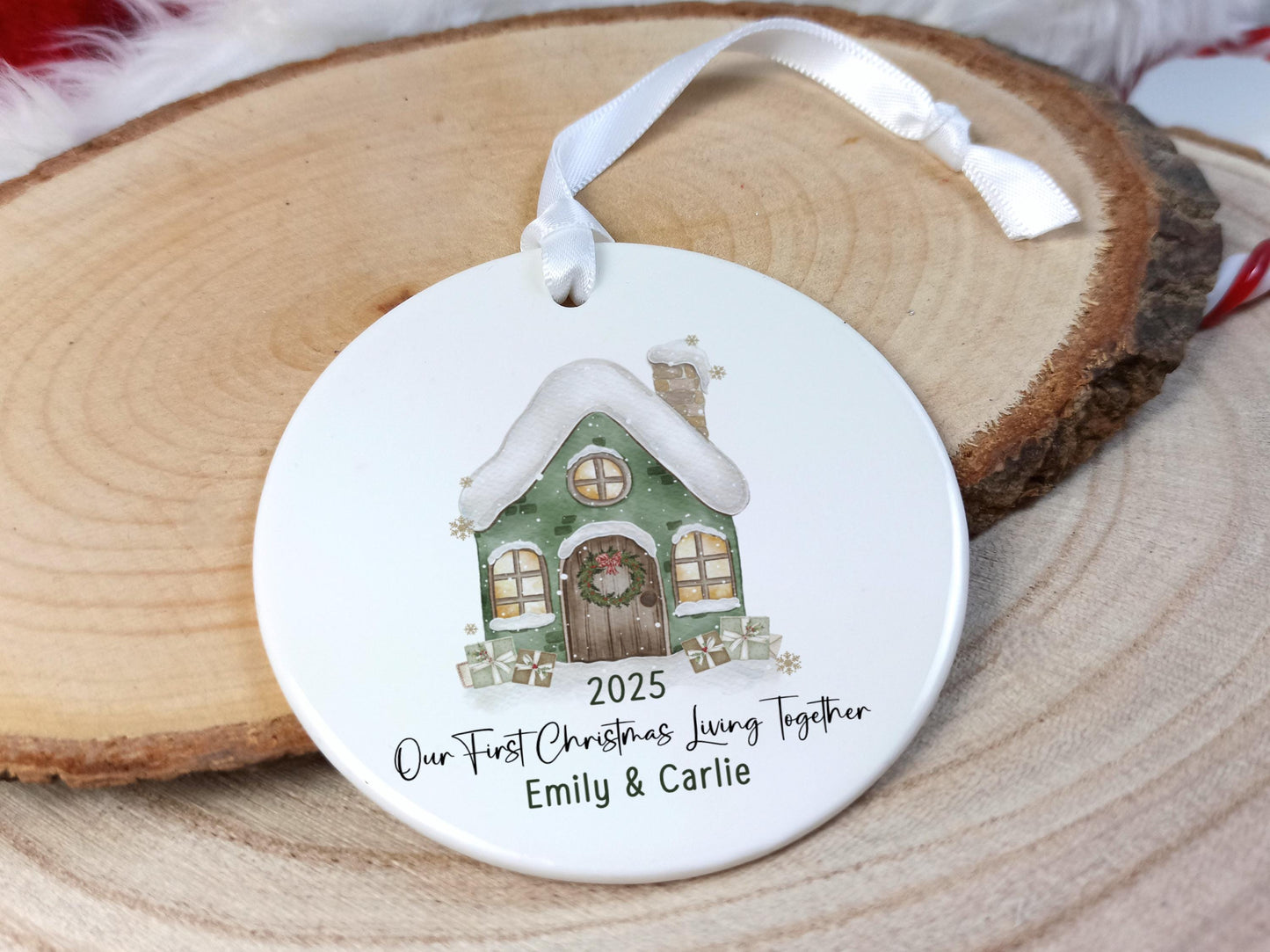 Our First Christmas Living Together Personalised Ornament | Name and Date Ceramic Tree Decoration |Gift Boxed