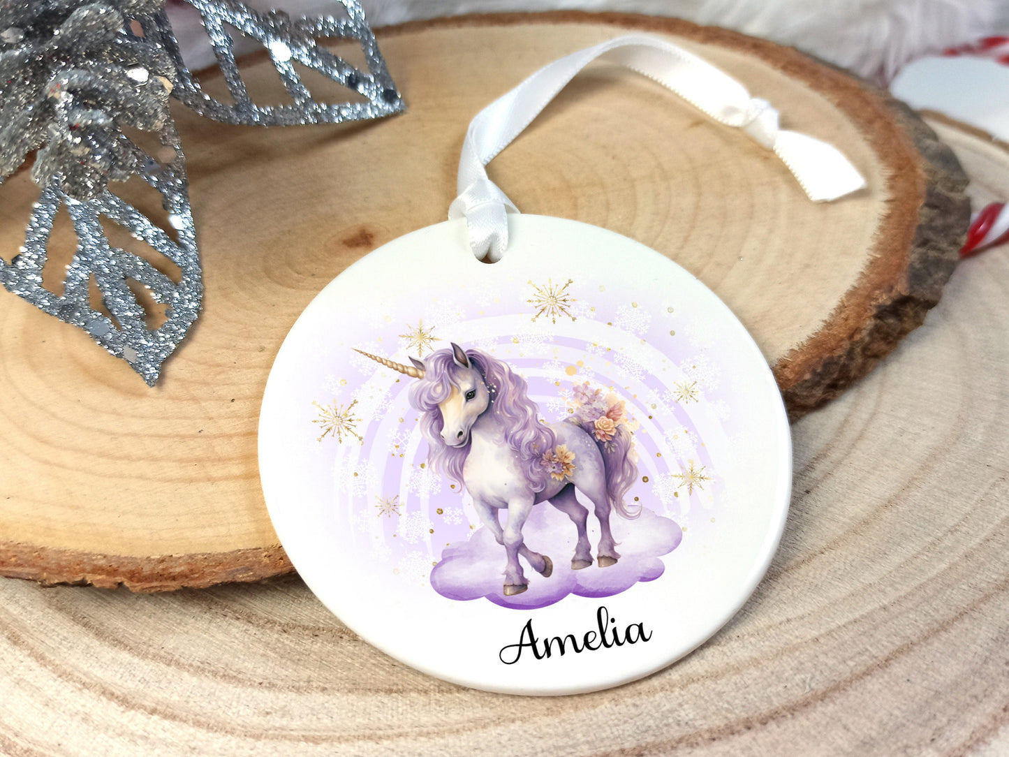 Personalised Unicorn Tree Decoration Hanging Ceramic Ornament